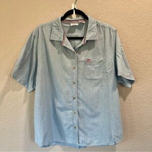 VINTAGE Denim Shirt Carolina Blues Embroidered American Flag Plus Size 20W